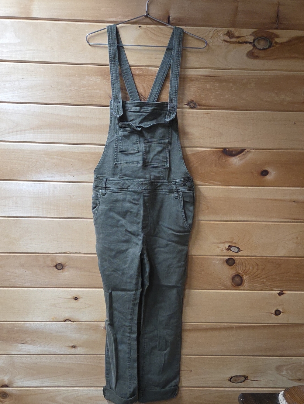 Free People Olive Green Denim Overalls